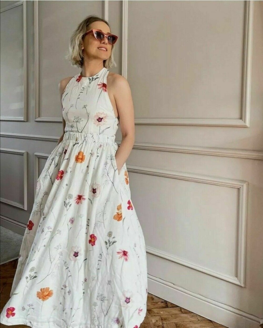 H&M Wildflower Collection Linen Blend Floral Halter Maxi Dress